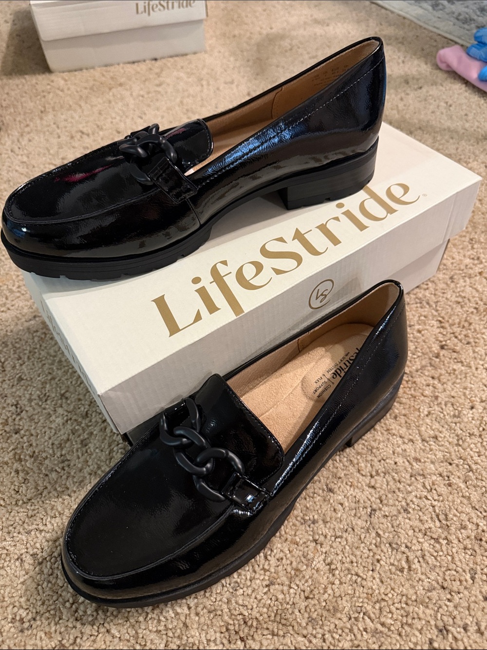 Life Stride Black Patent Chain-Accent Loafer